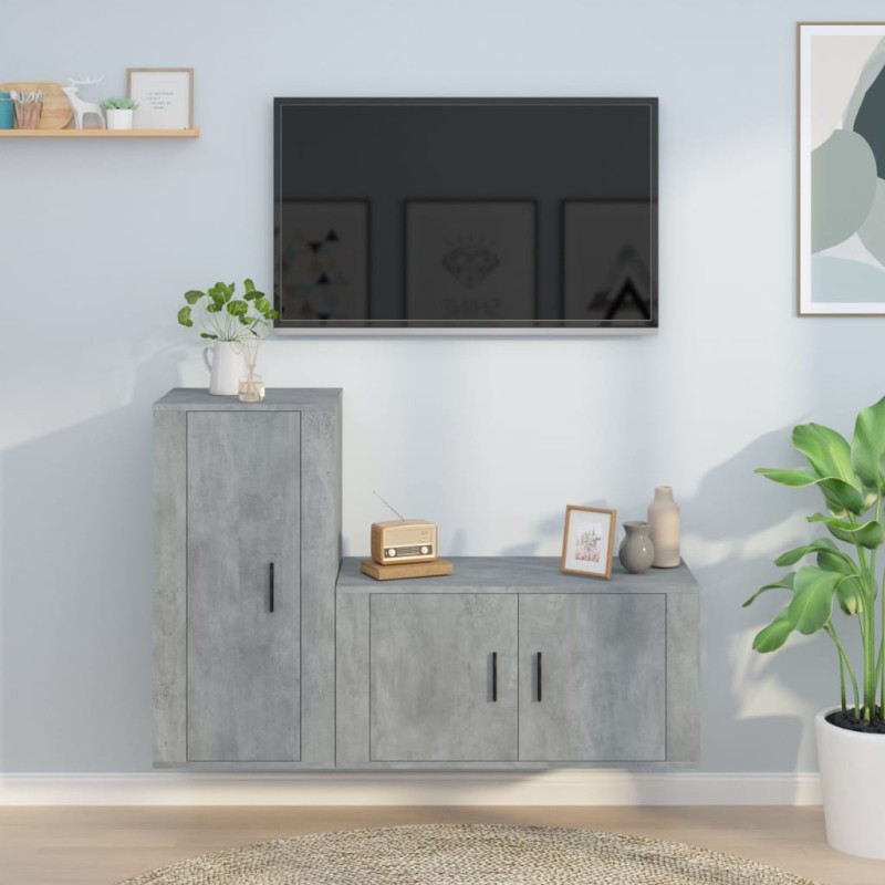 vidaXL 2-tlg. TV-Schrank-Set Betongrau Holzwerkstoff vidaXL 2-tlg. TV-Schrank-Set Betongrau Holzwerkstoff