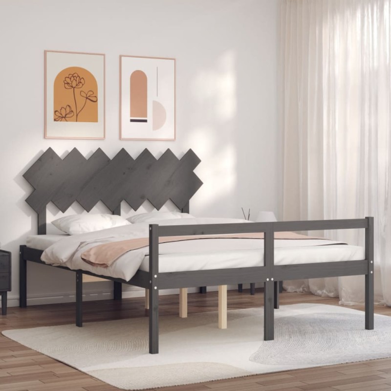 vidaXL Massivholzbett mit Kopfteil Grau 140x200 cm vidaXL Massivholzbett mit Kopfteil Grau 140x200 cm
