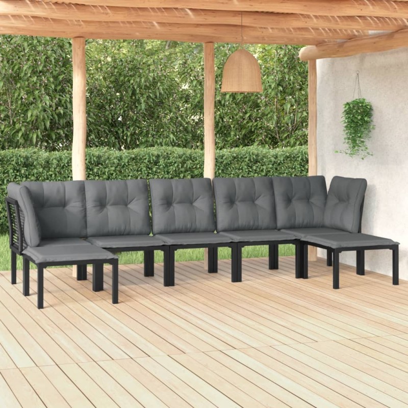 vidaXL 7-tlg. Garten-Lounge-Set Schwarz und Grau Poly Rattan vidaXL 7-tlg. Garten-Lounge-Set Schwarz und Grau Poly Rattan
