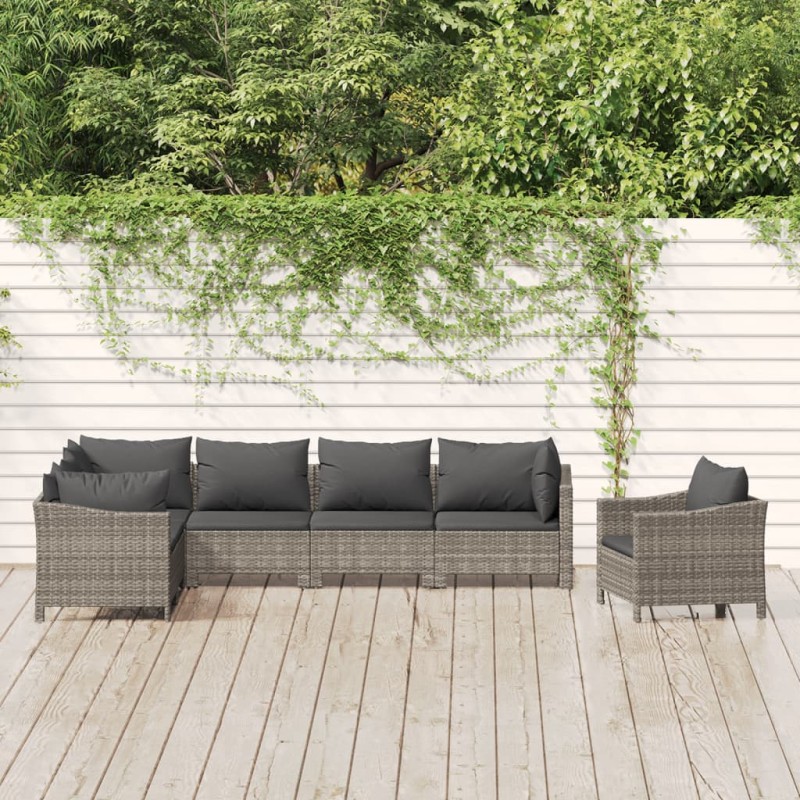vidaXL 7-tlg. Garten-Lounge-Set mit Kissen Grau Poly Rattan vidaXL 7-tlg. Garten-Lounge-Set mit Kissen Grau Poly Rattan