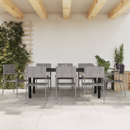 vidaXL 9-tlg. Garten-Essgruppe Grau und Schwarz Poly Rattan und Stahl