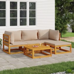 vidaXL 5-tlg. Garten-Lounge-Set mit Taupe Kissen Massivholz