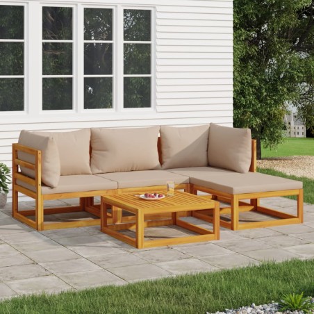 vidaXL 5-tlg. Garten-Lounge-Set mit Taupe Kissen Massivholz