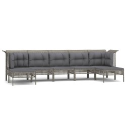 vidaXL 7-tlg. Garten-Lounge-Set mit Kissen Grau Poly Rattan