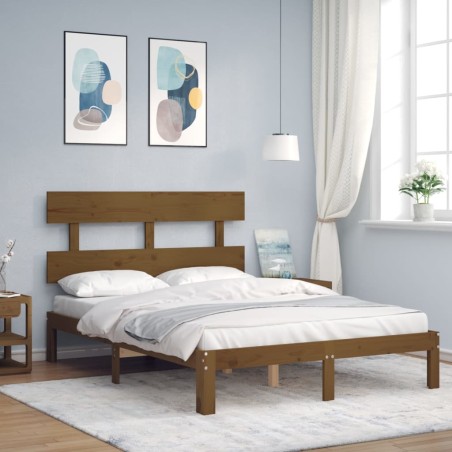 vidaXL Massivholzbett mit Kopfteil Honigbraun 140x200 cm