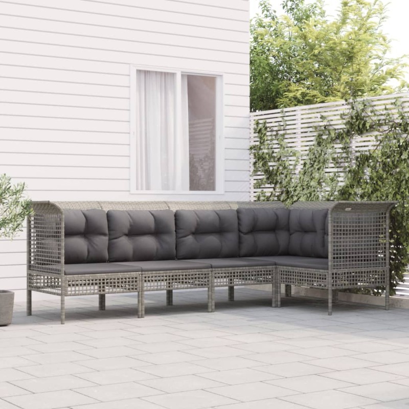 vidaXL 5-tlg. Garten-Lounge-Set mit Kissen Grau Poly Rattan vidaXL 5-tlg. Garten-Lounge-Set mit Kissen Grau Poly Rattan