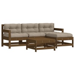 vidaXL 5-tlg. Garten-Lounge-Set mit Kissen Honigbraun Massivholz