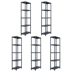 vidaXL Lagerregale 5 Stk. Schwarz 125 kg 60 x 30 x 180 cm Kunststoff
