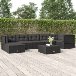 vidaXL 7-tlg. Garten-Lounge-Set mit Kissen Schwarz Poly Rattan