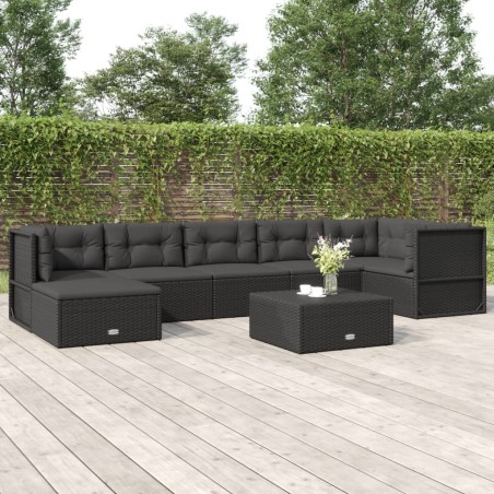 vidaXL 7-tlg. Garten-Lounge-Set mit Kissen Schwarz Poly Rattan