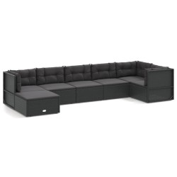 vidaXL 7-tlg. Garten-Lounge-Set mit Kissen Schwarz Poly Rattan