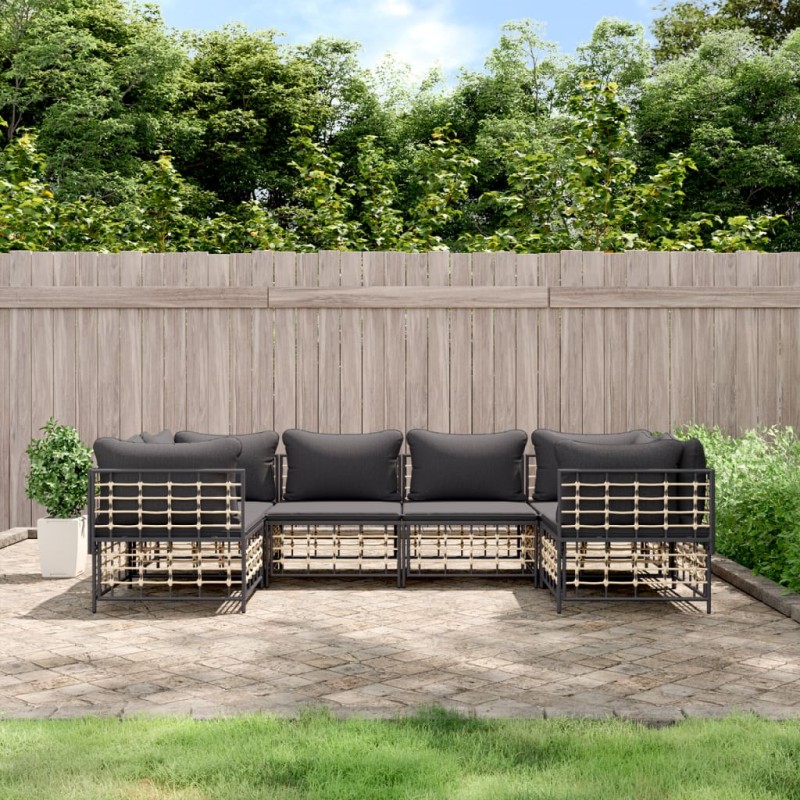 vidaXL 6-tlg. Garten-Lounge-Set mit Kissen Anthrazit Poly Rattan vidaXL 6-tlg. Garten-Lounge-Set mit Kissen Anthrazit Poly Rattan