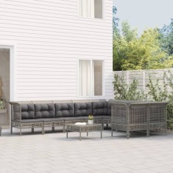 vidaXL 10-tlg. Garten-Lounge-Set mit Kissen Grau Poly Rattan