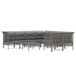 vidaXL 10-tlg. Garten-Lounge-Set mit Kissen Grau Poly Rattan