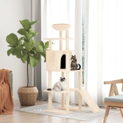 vidaXL Kratzbaum mit Sisal-Kratzsäulen Creme 166 cm