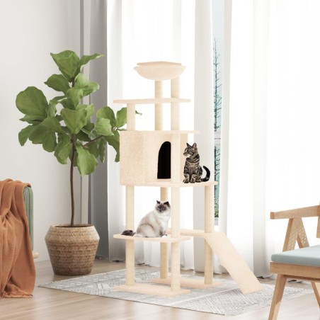 vidaXL Kratzbaum mit Sisal-Kratzsäulen Creme 166 cm