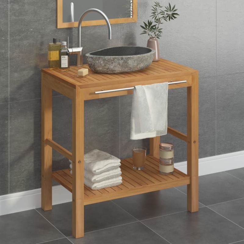 vidaXL Waschtisch Massivholz Teak mit Waschbecken aus Flussstein vidaXL Waschtisch Massivholz Teak mit Waschbecken aus Flussstein