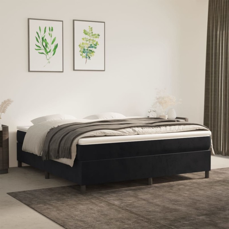 vidaXL Boxspringbett mit Matratze Schwarz 160x200 cm Samt vidaXL Boxspringbett mit Matratze Schwarz 160x200 cm Samt