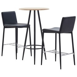 3-tlg. Bar-Set Kunstleder Schwarz