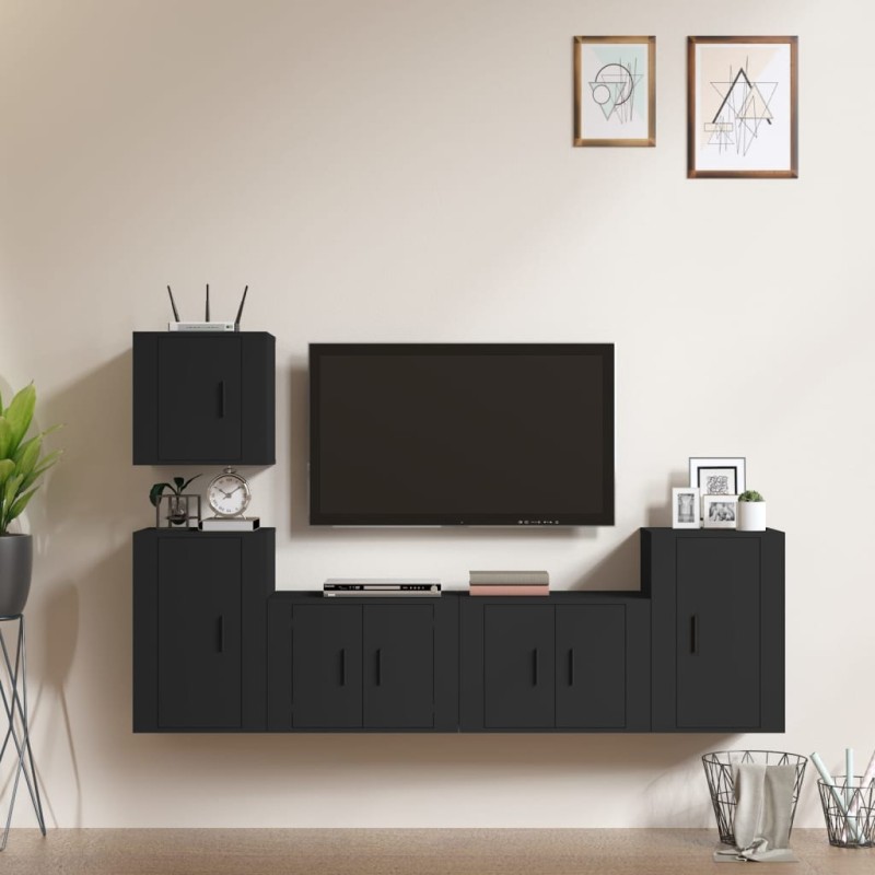 vidaXL 5-tlg. TV-Schrank-Set Schwarz Holzwerkstoff vidaXL 5-tlg. TV-Schrank-Set Schwarz Holzwerkstoff