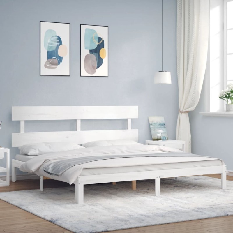 vidaXL Massivholzbett mit Kopfteil Weiß vidaXL Massivholzbett mit Kopfteil Weiß