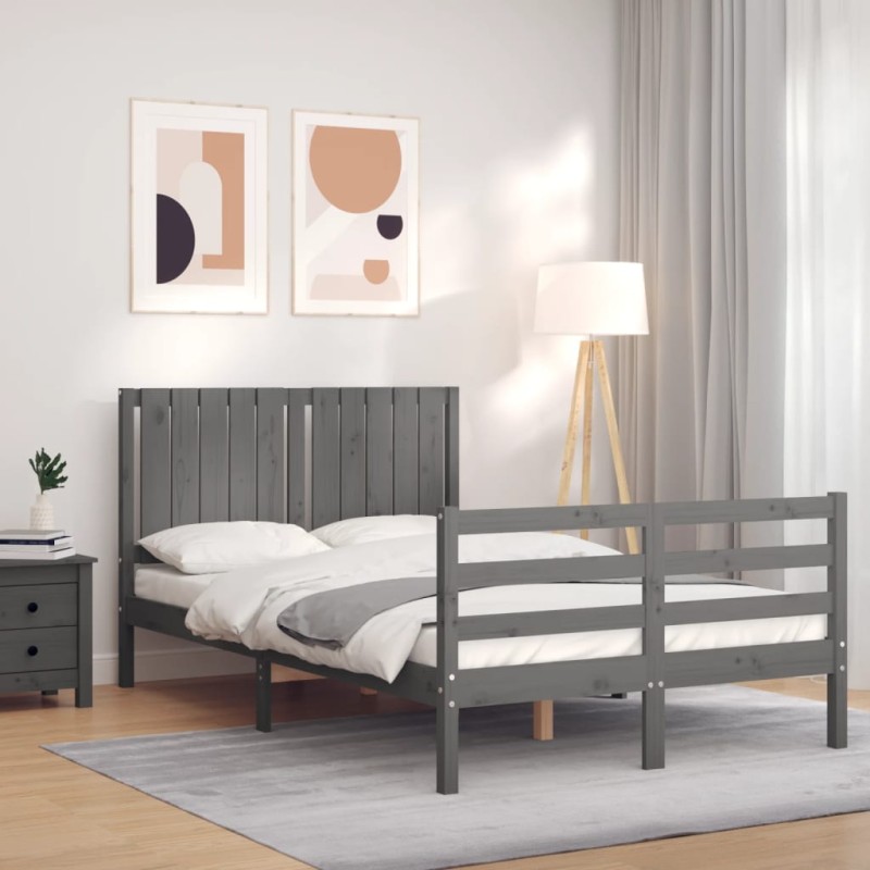 vidaXL Massivholzbett mit Kopfteil Grau vidaXL Massivholzbett mit Kopfteil Grau