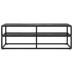 vidaXL TV-Schrank Schwarz mit Hartglas Marmor-Optik 120x40x40 cm