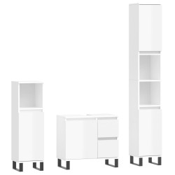 vidaXL 3-tlg. Badmöbel-Set Hochglanz-Weiß Holzwerkstoff