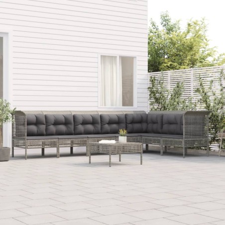 vidaXL 8-tlg. Garten-Lounge-Set mit Kissen Grau Poly Rattan