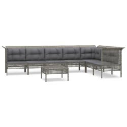 vidaXL 8-tlg. Garten-Lounge-Set mit Kissen Grau Poly Rattan