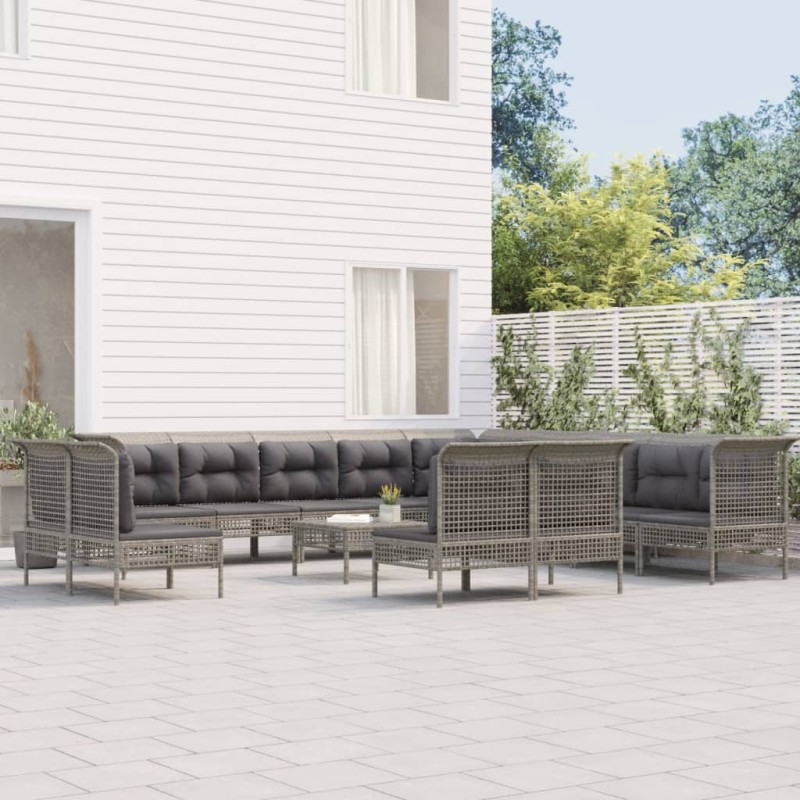 vidaXL 13-tlg. Garten-Lounge-Set mit Kissen Grau Poly Rattan vidaXL 13-tlg. Garten-Lounge-Set mit Kissen Grau Poly Rattan