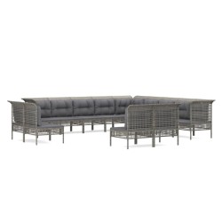 vidaXL 13-tlg. Garten-Lounge-Set mit Kissen Grau Poly Rattan
