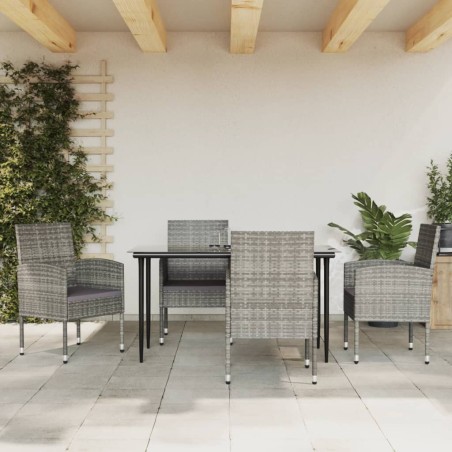 vidaXL 5-tlg. Garten-Essgruppe Grau und Schwarz Poly Rattan und Stahl