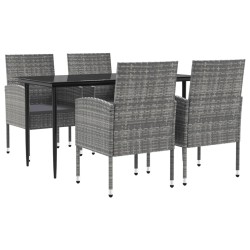 vidaXL 5-tlg. Garten-Essgruppe Grau und Schwarz Poly Rattan und Stahl