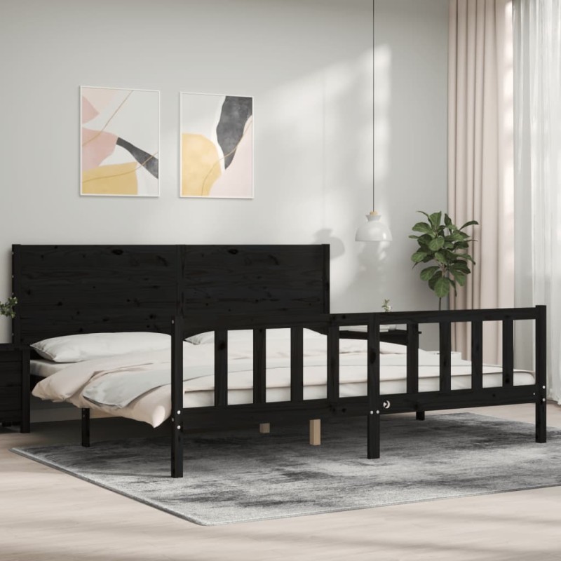 vidaXL Massivholzbett mit Kopfteil Schwarz 200x200 cm vidaXL Massivholzbett mit Kopfteil Schwarz 200x200 cm