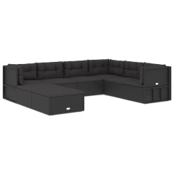 vidaXL 8-tlg. Garten-Lounge-Set mit Kissen Schwarz Poly Rattan