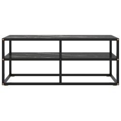 vidaXL TV-Schrank Schwarz mit Schwarzer Marmor-Optik Glas 100x40x40 cm