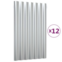 vidaXL Dachpaneele 12 Stk. Pulverbeschichteter Stahl Silber 60x36 cm