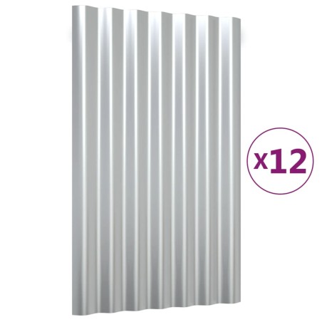vidaXL Dachpaneele 12 Stk. Pulverbeschichteter Stahl Silber 60x36 cm