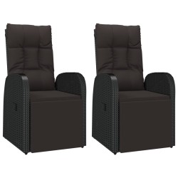 vidaXL Gartensessel mit Kissen 2 Stk. Verstellbar Schwarz Poly Rattan