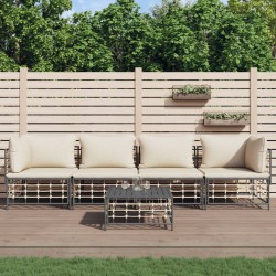 vidaXL 5-tlg. Garten-Lounge-Set mit Kissen Anthrazit Poly Rattan