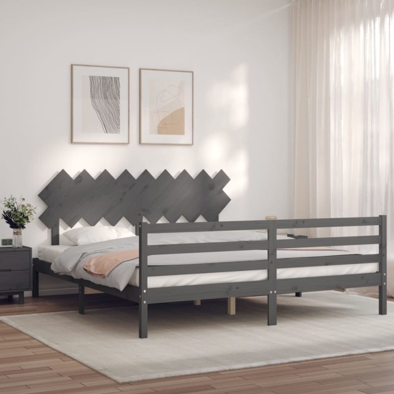 vidaXL Massivholzbett mit Kopfteil Grau vidaXL Massivholzbett mit Kopfteil Grau