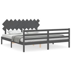 vidaXL Massivholzbett mit Kopfteil Grau