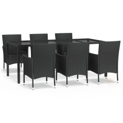 vidaXL 7-tlg. Garten-Essgruppe mit Kissen Schwarz Poly Rattan