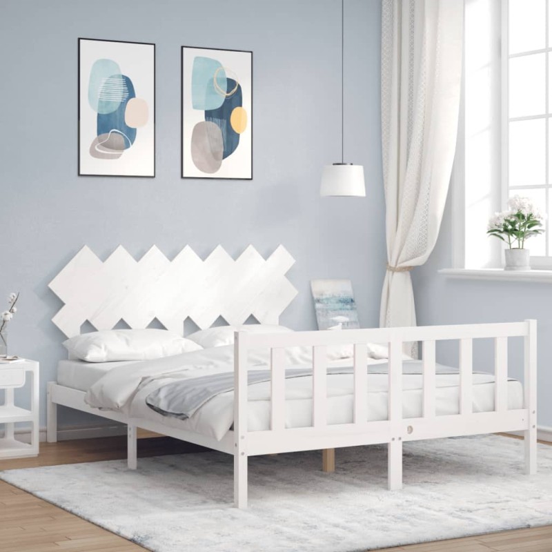 vidaXL Massivholzbett mit Kopfteil Weiß 140x190 cm vidaXL Massivholzbett mit Kopfteil Weiß 140x190 cm