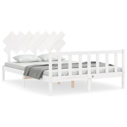 vidaXL Massivholzbett mit Kopfteil Weiß 140x190 cm