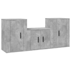 vidaXL 3-tlg. TV-Schrank-Set Betongrau Holzwerkstoff