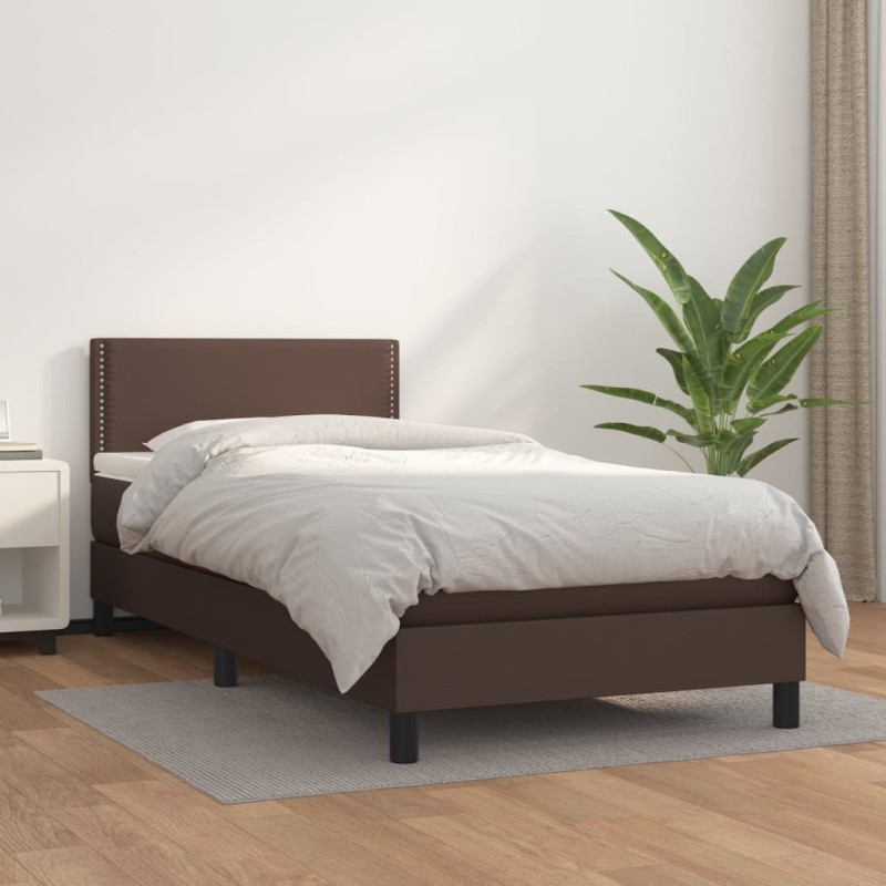 vidaXL Boxspringbett mit Matratze Braun 90x200 cm Kunstleder vidaXL Boxspringbett mit Matratze Braun 90x200 cm Kunstleder