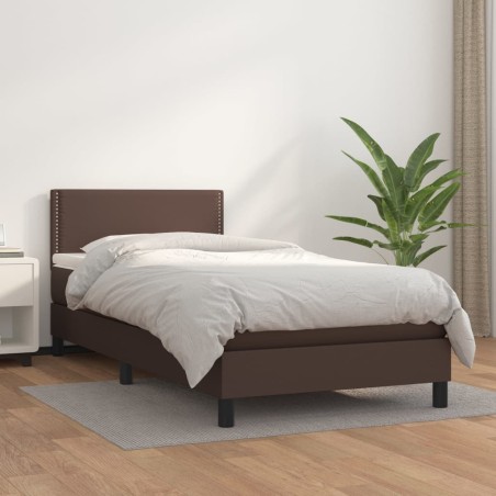 vidaXL Boxspringbett mit Matratze Braun 90x200 cm Kunstleder