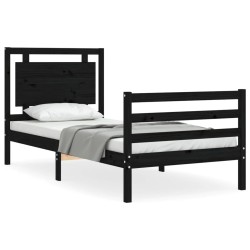 vidaXL Massivholzbett mit Kopfteil Schwarz 90x200 cm